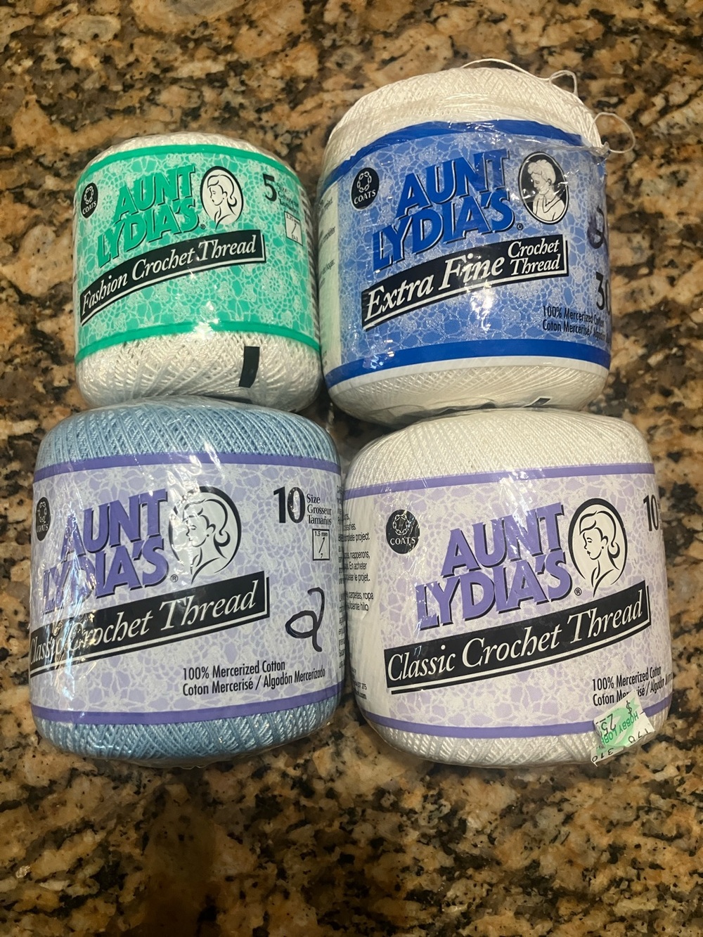 Aunt Lydia’s Classic Crochet Thread - White, Light Blue